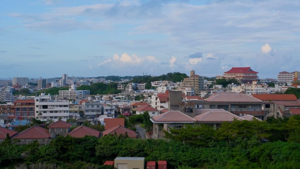 Panoramic view of the Okinawa city skyline near Naha