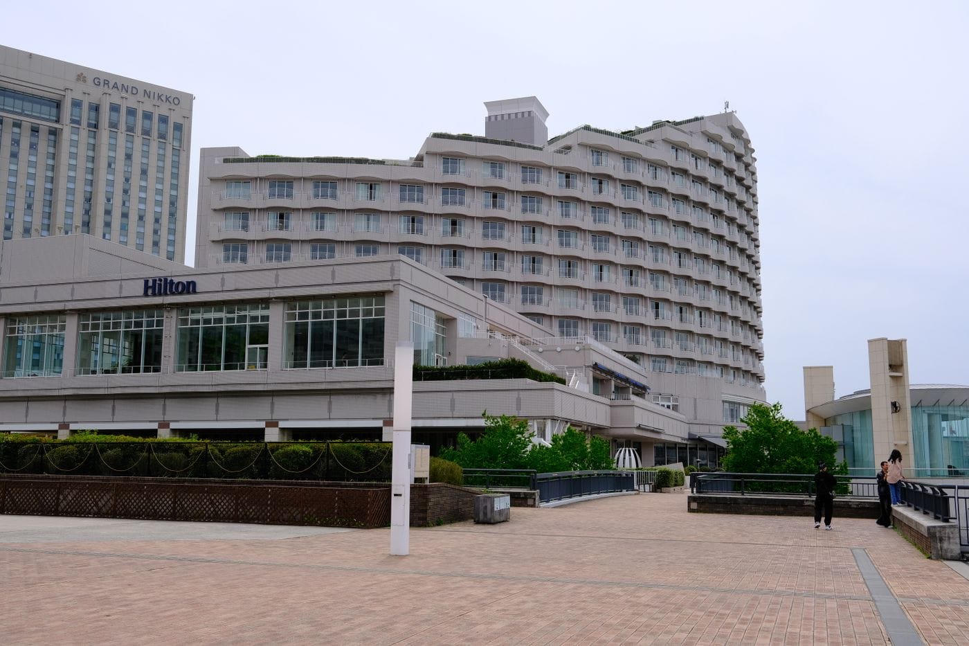 View of the Hilton Tokyo Odaiba and Grand Nikko hotels, showcasing modern urban architecture in Tokyo, Japan.