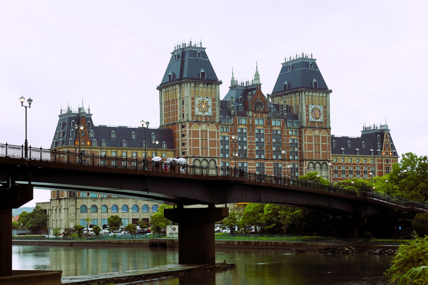 European-style castle and bridge in Sasebo, Nagasaki, Japan, showcasing unique architecture.